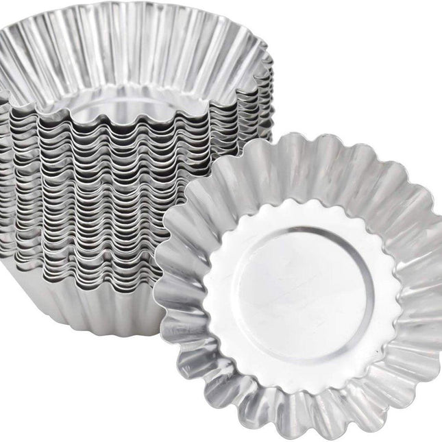 30-Piece Egg Pie Molds - Steel Baking Molds - Muffin Molds - Cupcake Molds - Pudding Molds - Desserts - Ice Cream - Non-Stick and Reusable - Silver.