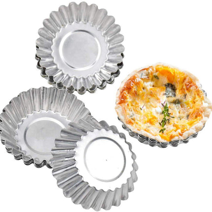 30-Piece Egg Pie Molds - Steel Baking Molds - Muffin Molds - Cupcake Molds - Pudding Molds - Desserts - Ice Cream - Non-Stick and Reusable - Silver.