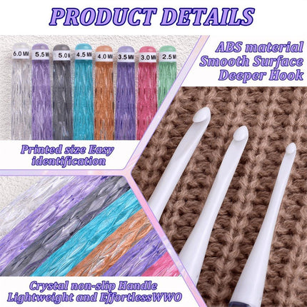 8-piece crochet hook set - crochet hook set with straight shaft - non-slip crochet hook grip - ergonomic knitting needles.