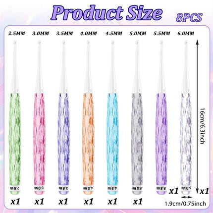 8-piece crochet hook set - crochet hook set with straight shaft - non-slip crochet hook grip - ergonomic knitting needles.