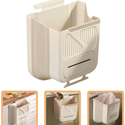Waste Bin - Hanging Waste Bin - Foldable Waste Bin - Capacity: 7 Liters - Space-Saving Design - Suitable for Kitchens, Cabinet Doors, Bathrooms, Campers, Cars and Camping (White).