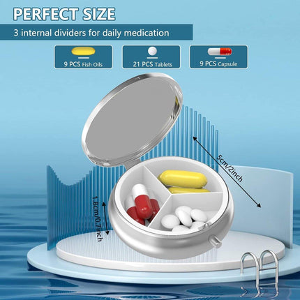 Pill Box - Three-Compartment Pill Box - Portable Pill Box - Fits in Pocket or Purse - Decorative Metal Medicine and Vitamin Storage Box - Unique Gift (Blue Quicksand).