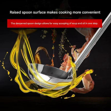 Two-piece set - Stainless steel soup ladle and sieve with hook - can be hung on the side of a pan - Soup ladle - Porridge spoon - Thickened household spoon - 25 cm.
