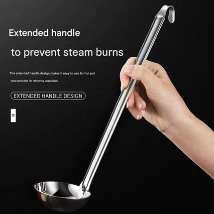 Two-piece set - Stainless steel soup ladle and sieve with hook - can be hung on the side of a pan - Soup ladle - Porridge spoon - Thickened household spoon - 25 cm.