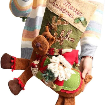 Gift Bags - 23 Inch Christmas Stockings - Santa and Reindeer Pattern - Extra Soft Plush Cuff - Classic Christmas Stocking Decoration - Perfect for Family Holiday Decor（A）.