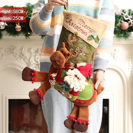 Gift Bags - 23 Inch Christmas Stockings - Santa and Reindeer Pattern - Extra Soft Plush Cuff - Classic Christmas Stocking Decoration - Perfect for Family Holiday Decor（A）.