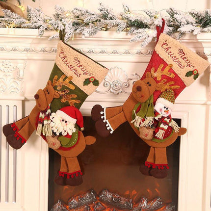 Gift Bags - 23 Inch Christmas Stockings - Santa and Reindeer Pattern - Extra Soft Plush Cuff - Classic Christmas Stocking Decoration - Perfect for Family Holiday Decor（A）.