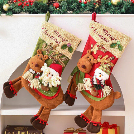Gift Bags - 23 Inch Christmas Stockings - Santa and Reindeer Pattern - Extra Soft Plush Cuff - Classic Christmas Stocking Decoration - Perfect for Family Holiday Decor（A）.