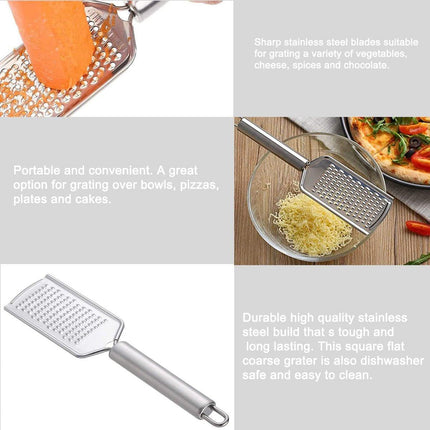 Stainless Steel Flat Grater - 1 Piece - 23.5cm - Perfect for grating garlic, cheese, chocolate, lemons and limes - Durable and rust-resistant - With hanging holes (1 piece).