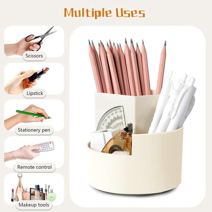 Desktop Rotating Pencil Holder - 3-Compartment Rotating Pencil Holder - Pencil Organizer - 360 Degree Rotating Office Supplies Organizer - for Pencils, Crayons & Office Supplies (White).