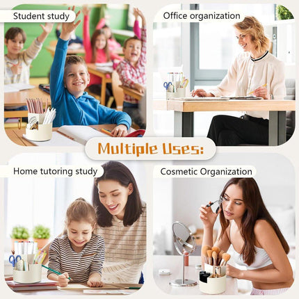 Desktop Rotating Pencil Holder - 3-Compartment Rotating Pencil Holder - Pencil Organizer - 360 Degree Rotating Office Supplies Organizer - for Pencils, Crayons & Office Supplies (White).