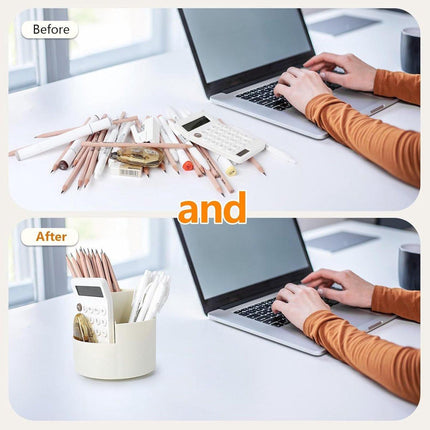 Desktop Rotating Pencil Holder - 3-Compartment Rotating Pencil Holder - Pencil Organizer - 360 Degree Rotating Office Supplies Organizer - for Pencils, Crayons & Office Supplies (White).