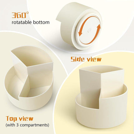 Desktop Rotating Pencil Holder - 3-Compartment Rotating Pencil Holder - Pencil Organizer - 360 Degree Rotating Office Supplies Organizer - for Pencils, Crayons & Office Supplies (White).