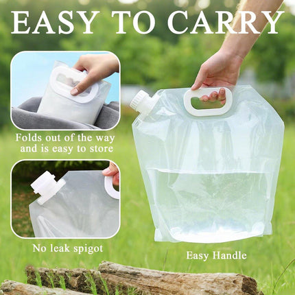 5L Collapsible Water Bag - Portable Water Container - Water Bottle - Kettle - 4-Pack Collapsible Water Jugs - Clear Plastic Water Bag with Handle for Camping, Emergencies, Hiking - Leak-Proof, Freezable Collapsible Water Container Bags.