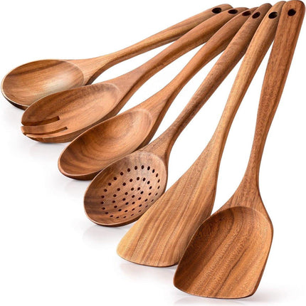 cookware set - 6-piece - Wooden kitchen utensils - Spoon and spatula set - lightweight non-stick cookware.