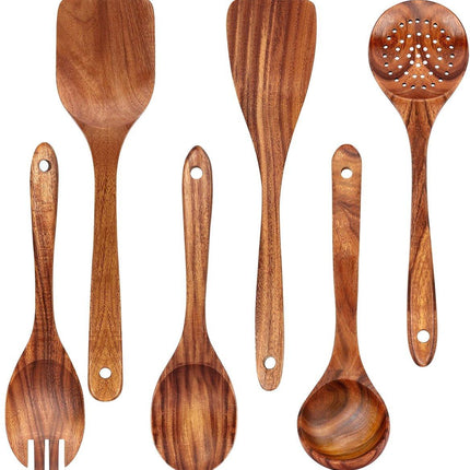 cookware set - 6-piece - Wooden kitchen utensils - Spoon and spatula set - lightweight non-stick cookware.