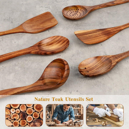 cookware set - 6-piece - Wooden kitchen utensils - Spoon and spatula set - lightweight non-stick cookware.