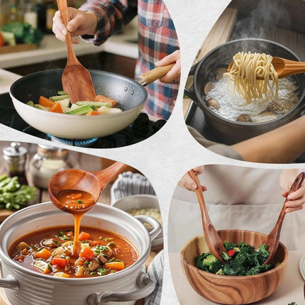 cookware set - 6-piece - Wooden kitchen utensils - Spoon and spatula set - lightweight non-stick cookware.