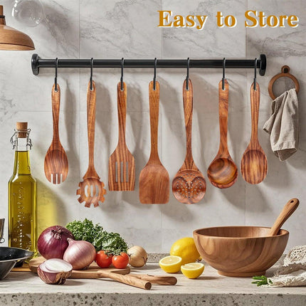 cookware set - 6-piece - Wooden kitchen utensils - Spoon and spatula set - lightweight non-stick cookware.