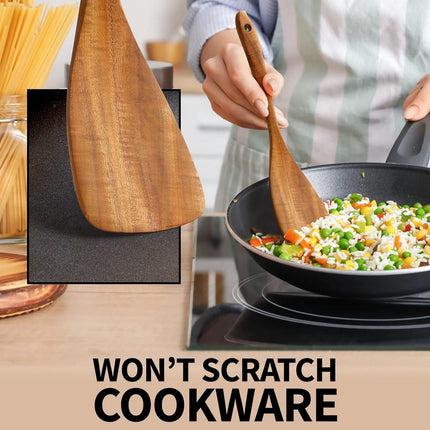 cookware set - 6-piece - Wooden kitchen utensils - Spoon and spatula set - lightweight non-stick cookware.