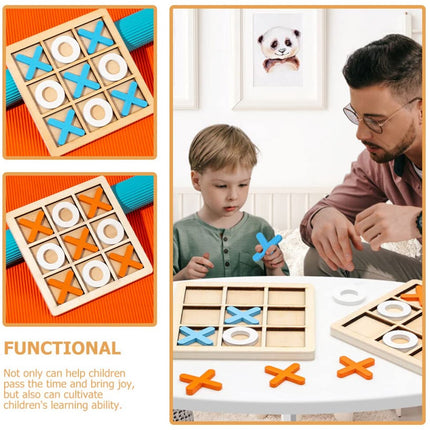 2 Sets Mini XO Chess Board Game Family Kids Puzzle Game Educational Toys - Wooden Board Game Table Toys - for Children Kids Day Birthday Party.