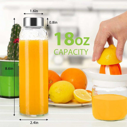 Glass Bottles - Set of 6 - 16oz Glass Juice Bottles for Drinking, Juicing & Tea Brewing with Lids - Leak-proof Set for Fridge Storage.