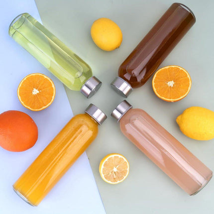 Glass Bottles - Set of 6 - 16oz Glass Juice Bottles for Drinking, Juicing & Tea Brewing with Lids - Leak-proof Set for Fridge Storage.