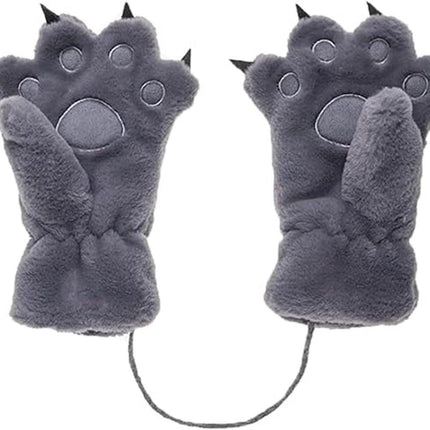 Gloves - 1 pair - Winter gloves - Cartoon gloves - Neckband - Children's gloves - Warm gloves - Plush gloves - One size（Gray）.