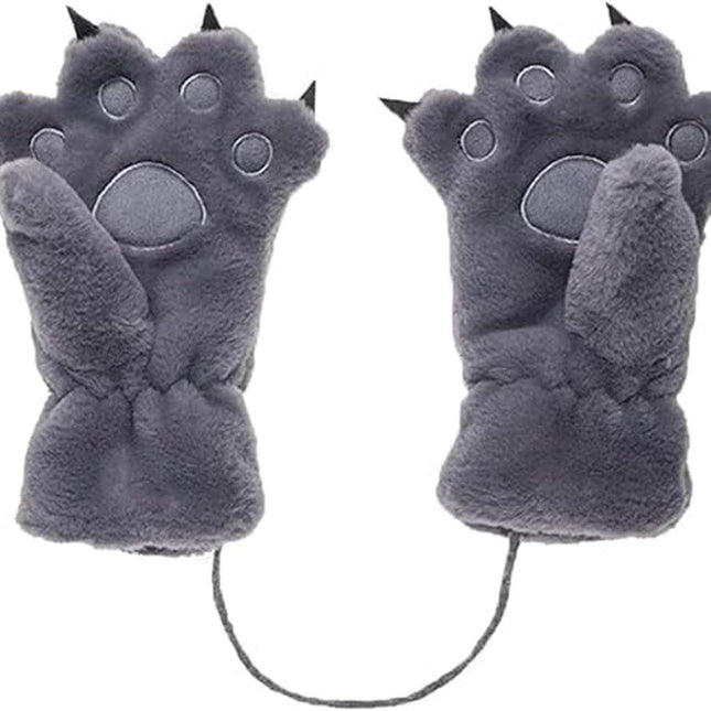 Gloves - 1 pair - Winter gloves - Cartoon gloves - Neckband - Children's gloves - Warm gloves - Plush gloves - One size（Gray）.
