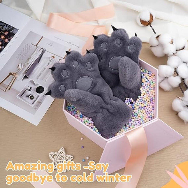 Gloves - 1 pair - Winter gloves - Cartoon gloves - Neckband - Children's gloves - Warm gloves - Plush gloves - One size（Gray）.