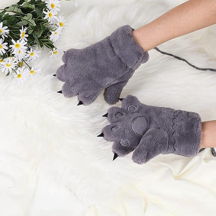 Gloves - 1 pair - Winter gloves - Cartoon gloves - Neckband - Children's gloves - Warm gloves - Plush gloves - One size（Gray）.