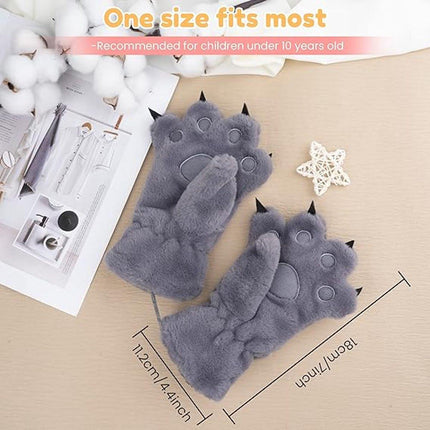 Gloves - 1 pair - Winter gloves - Cartoon gloves - Neckband - Children's gloves - Warm gloves - Plush gloves - One size（Gray）.