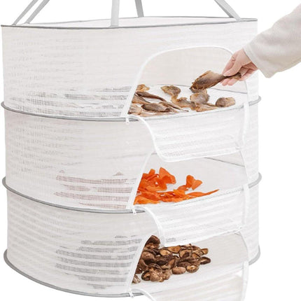 Clothes Drying Rack - Three-Tier Mesh Hanging Drying Rack - Foldable - Zippered - Suitable for drying plants, buds, fruits, flowers, vegetables, fabrics, etc..