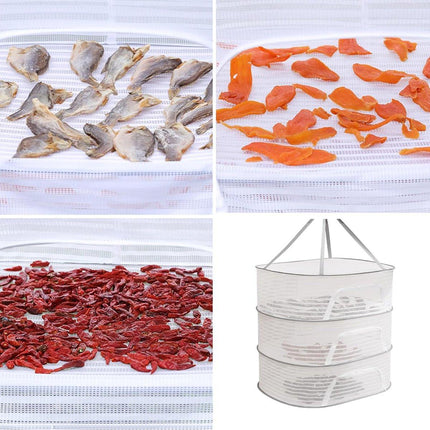 Clothes Drying Rack - Three-Tier Mesh Hanging Drying Rack - Foldable - Zippered - Suitable for drying plants, buds, fruits, flowers, vegetables, fabrics, etc..