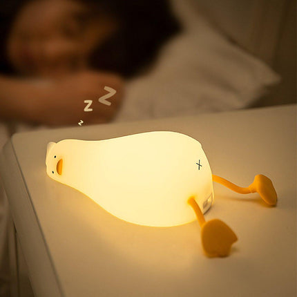 Night Light - Lying Duck Night Light - Pat Light - LED Rotating Duck - Rechargeable Sleeping Companion - Phone Holder - Night Light - Creative.