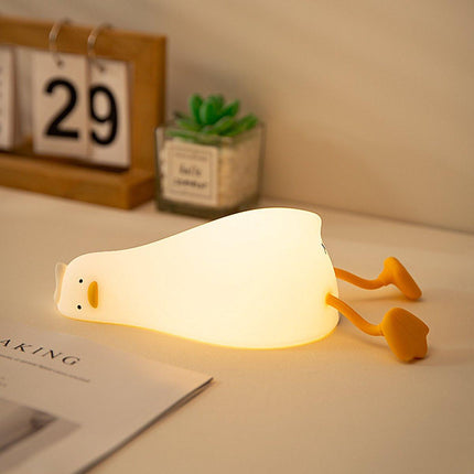 Night Light - Lying Duck Night Light - Pat Light - LED Rotating Duck - Rechargeable Sleeping Companion - Phone Holder - Night Light - Creative.