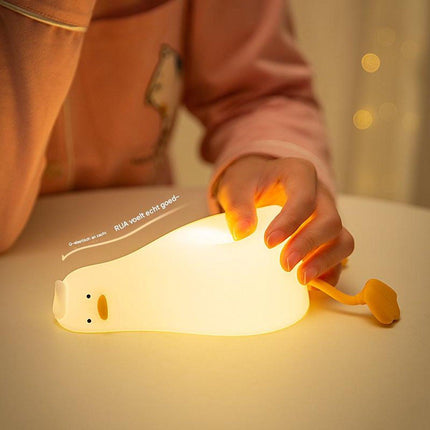 Night Light - Lying Duck Night Light - Pat Light - LED Rotating Duck - Rechargeable Sleeping Companion - Phone Holder - Night Light - Creative.