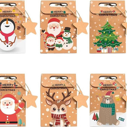 Gift Bags - 24-pack - Paper Gift Bags - Christmas Kraft Paper Candy Boxes - Christmas Kraft Paper Cookie and Snack Boxes - Christmas Gift Boxes - Christmas Party Supplies and Decorations.