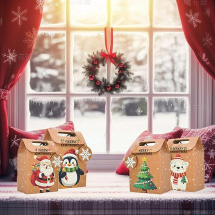 Gift Bags - 24-pack - Paper Gift Bags - Christmas Kraft Paper Candy Boxes - Christmas Kraft Paper Cookie and Snack Boxes - Christmas Gift Boxes - Christmas Party Supplies and Decorations.