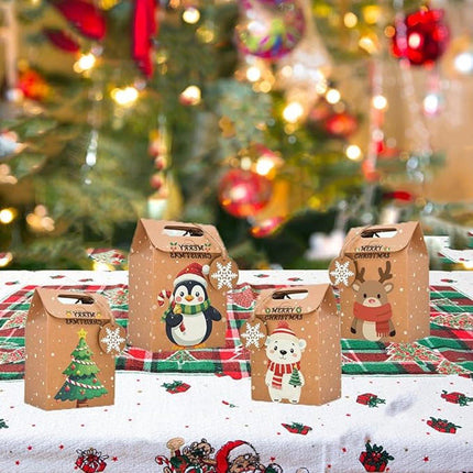 Gift Bags - 24-pack - Paper Gift Bags - Christmas Kraft Paper Candy Boxes - Christmas Kraft Paper Cookie and Snack Boxes - Christmas Gift Boxes - Christmas Party Supplies and Decorations.