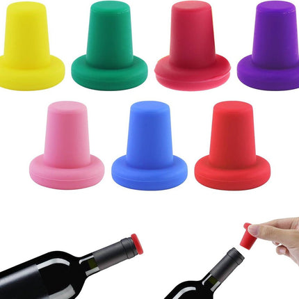 7 Wine Bottle Stoppers - Reusable - 7 Colors - Silicone Stoppers, Inner Diameter 1.7-2 cm - Wine Bottle Stoppers.