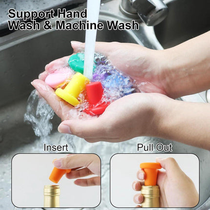 7 Wine Bottle Stoppers - Reusable - 7 Colors - Silicone Stoppers, Inner Diameter 1.7-2 cm - Wine Bottle Stoppers.