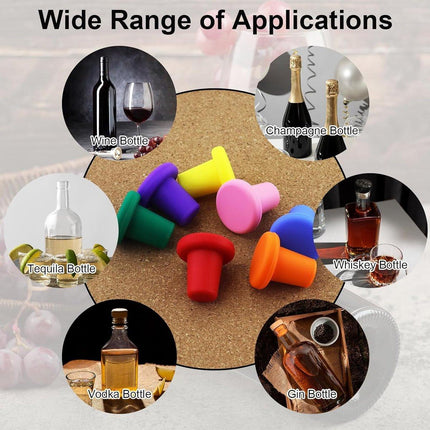 7 Wine Bottle Stoppers - Reusable - 7 Colors - Silicone Stoppers, Inner Diameter 1.7-2 cm - Wine Bottle Stoppers.
