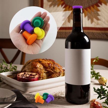 7 Wine Bottle Stoppers - Reusable - 7 Colors - Silicone Stoppers, Inner Diameter 1.7-2 cm - Wine Bottle Stoppers.