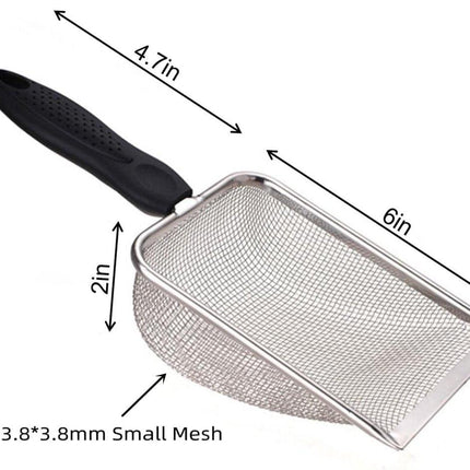 Cat Litter Scoop - Small Stainless Steel Cat Litter Scoop with Mesh - For Cleaning Reptile Cat Litter - Metal Cat Litter Scoop with Non-Stick Coating - Cleaning Tool - Fine Cat Litter Scoop (Pore Size: 3.7mm).