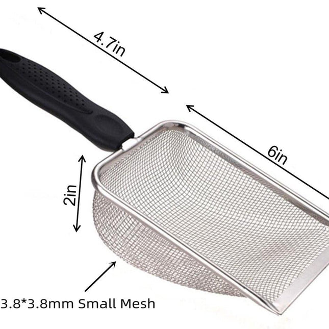 Cat Litter Scoop - Small Stainless Steel Cat Litter Scoop with Mesh - For Cleaning Reptile Cat Litter - Metal Cat Litter Scoop with Non-Stick Coating - Cleaning Tool - Fine Cat Litter Scoop (Pore Size: 3.7mm).