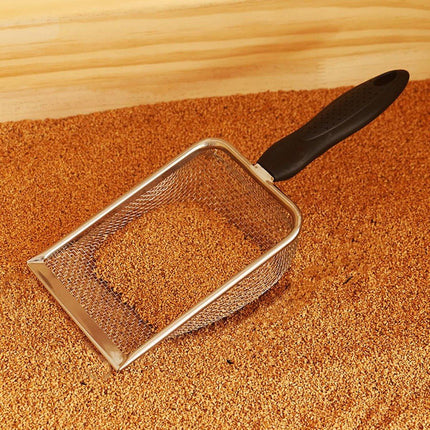 Cat Litter Scoop - Small Stainless Steel Cat Litter Scoop with Mesh - For Cleaning Reptile Cat Litter - Metal Cat Litter Scoop with Non-Stick Coating - Cleaning Tool - Fine Cat Litter Scoop (Pore Size: 3.7mm).