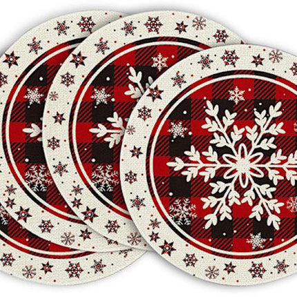 Placemats - Set of 4 - Round snowflake placemats - Round Christmas placemats - Restaurant decoration placemats.
