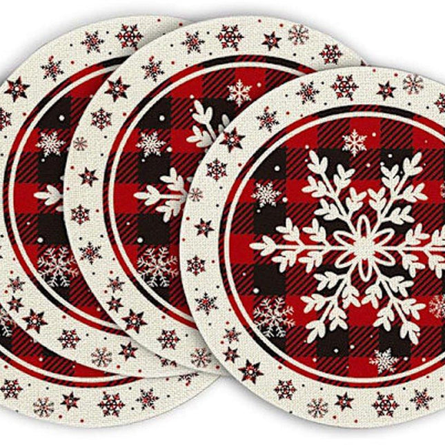 Placemats - Set of 4 - Round snowflake placemats - Round Christmas placemats - Restaurant decoration placemats.