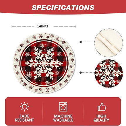 Placemats - Set of 4 - Round snowflake placemats - Round Christmas placemats - Restaurant decoration placemats.